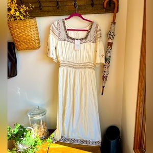 Bohme Cream and Brown Midi Dress